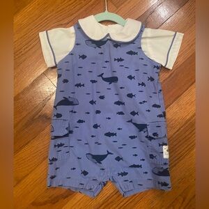 Blue Whale Print Romper Jon Jon 9 months 100% Cotton